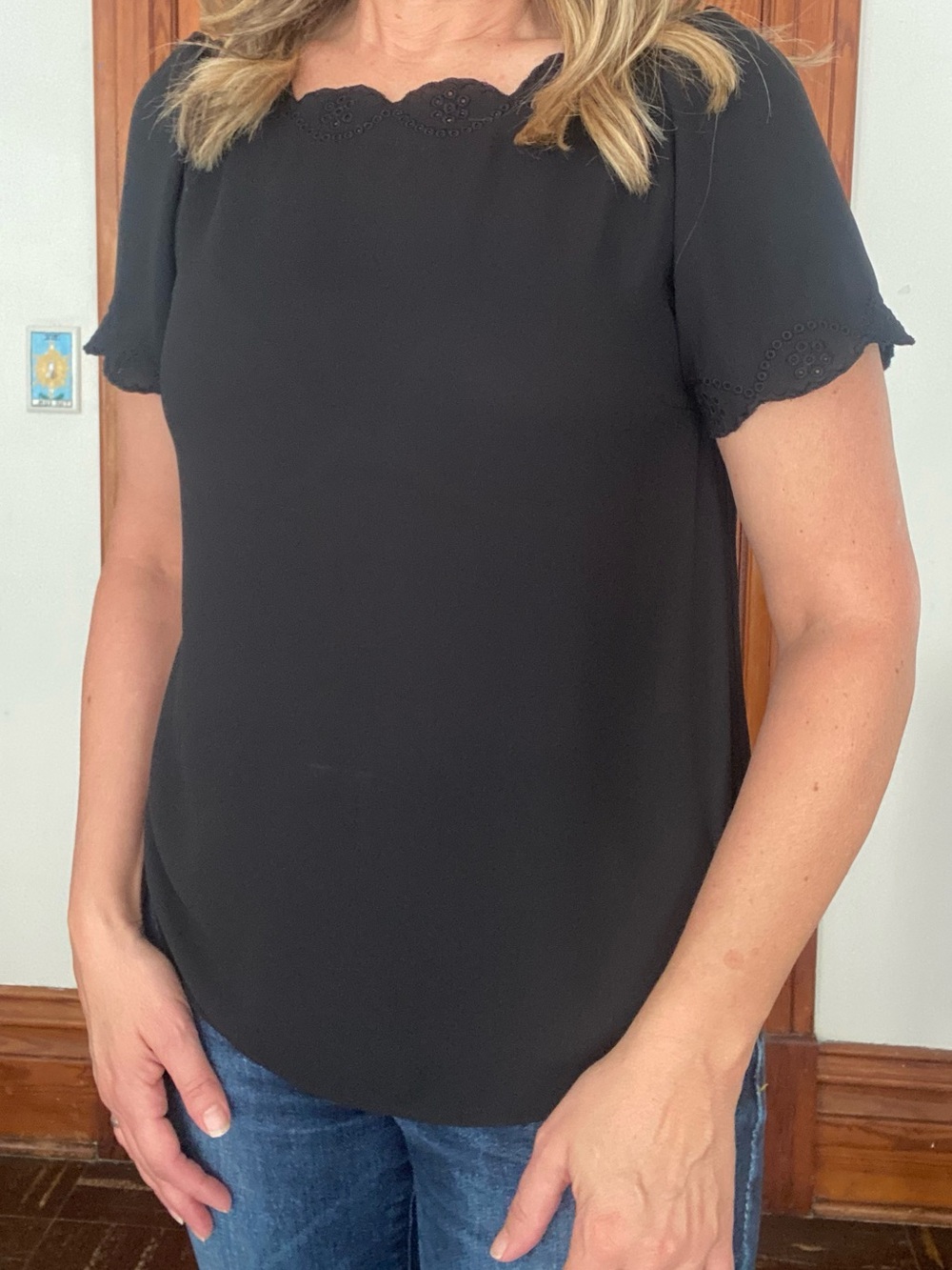 LOFT Black Eyelet-Trim Top